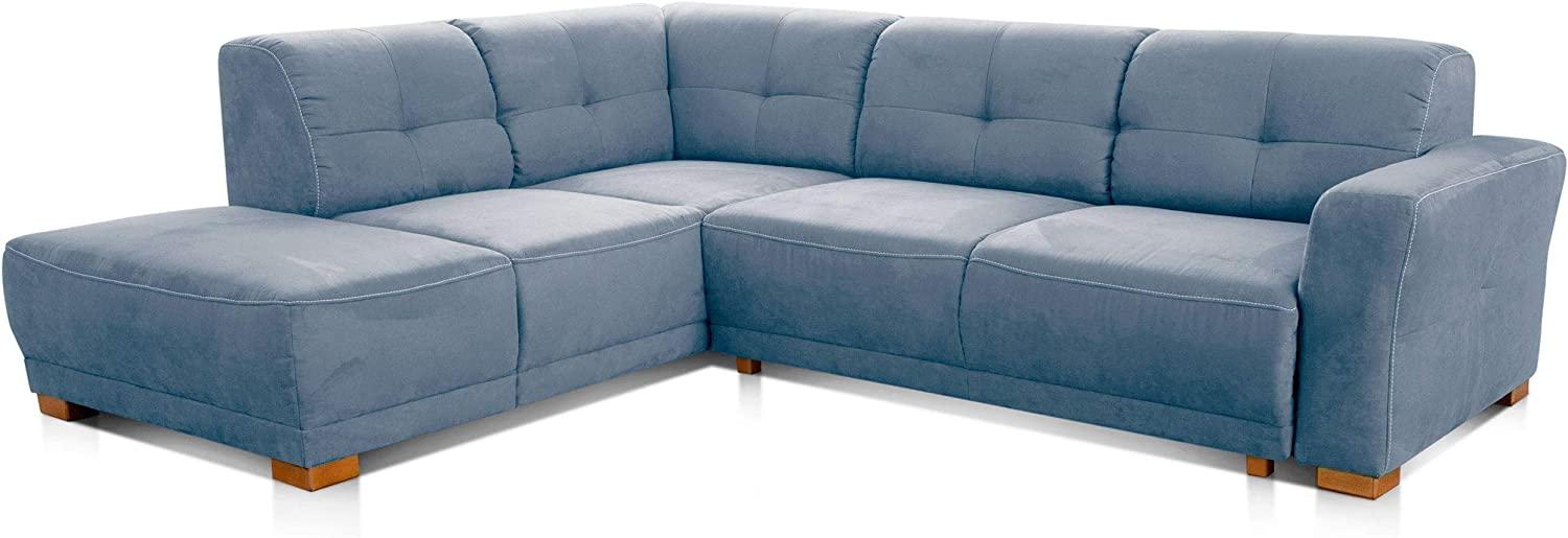Cavadore Ecksofa Modeo, mit Federkern, Sofa in L-Form im modernen Landhausstil, Holzfüße, 261 x 77 x 214, Mikrofaser-Bezug, blau Bild 1