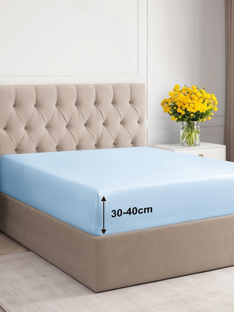 Spannbettlaken 160x200 cm - Extra Tiefes Spannbetttuch für Matratzen bis 40 cm (16") Höhe - Weiche Gebürstete Mikrofaser - Knitterfrei, Schrumpf- & Farbbeständig - Oeko-TEX - Himmelblau Bettlaken Bild 1