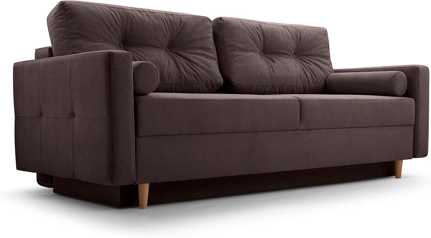 Schlafsofa Sofa Pastella Couch Ausklappbares Sofa Schlaffunktion Bettkasten - Kissen Bettzeugbehälter Hilfsautomat - Wohnzimmer, Gästezimmer Modern Design (Queens 4 Braun) Bild 1