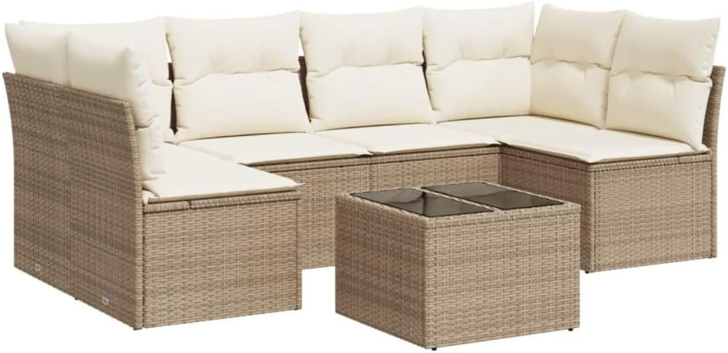 vidaXL 7-tlg. Garten-Sofagarnitur mit Kissen Beige Poly Rattan 3249237 Bild 1