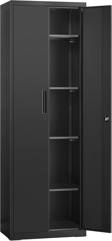 SONGMICS Aktenschrank, Mehrzweckschrank, Aufbewahrungsschrank, 5 Ebenen, 40 x 60 x 180 cm, Doppeltüren, Schloss, Werkzeug, verstellbare Ablagen, Garage, Büro, Wohnzimmer, Mattschwarz OMC014B01 Bild 1