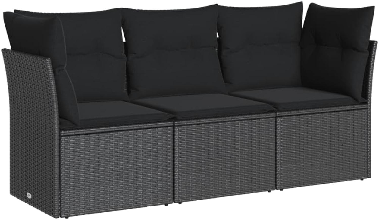 vidaXL 3-tlg. Garten-Sofagarnitur mit Kissen Schwarz Poly Rattan 3217205 Bild 1