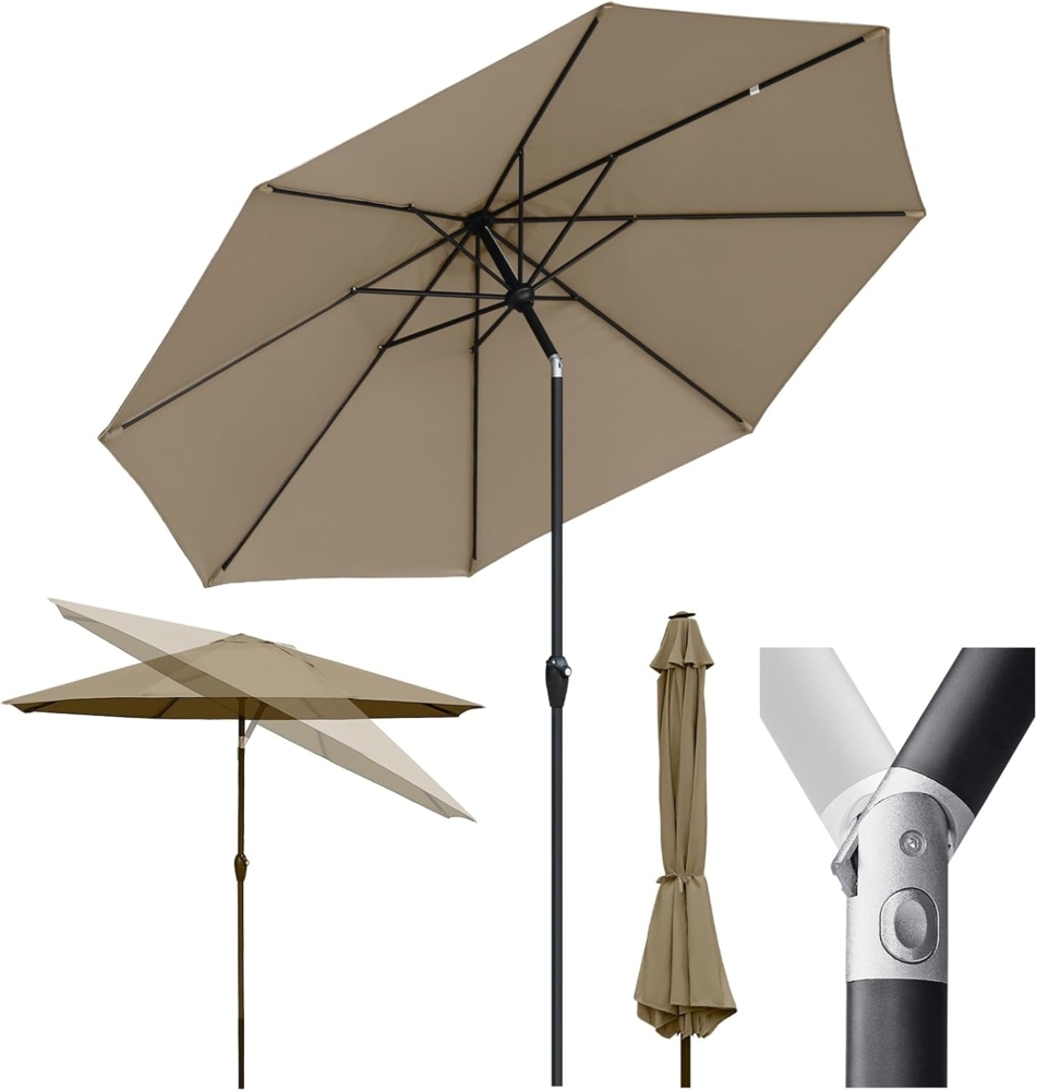 Sekey Alu-Sonnenschirm 330cm Sonnenschirm Gartensonnenschirm mit UV-Schutz，Windfester Sonnenschirm mit Kurbel für Balkon Garten & Terrasse Sonnenschutz UV 50+ Bild 1