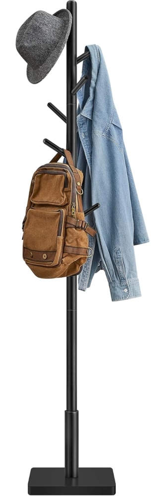 Vasagle Garderobenständer mit 8 Haken, Holz Tintenschwarz, 30 x 30 x 175 cm Bild 1