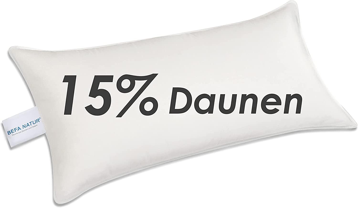 Daunenkissen kuscheliges Premium Daunenkopfkissen (mit 15% Daunenanteil) 40x80 cm, BEFA NATUR, Füllung: 15% Daunen, 85% Federn, Seitenschläfer, Bauchschläfer, Rückenschläfer, Spar-Set, Made in Germany - himmlischer Schlafkomfort - Aller... Bild 1