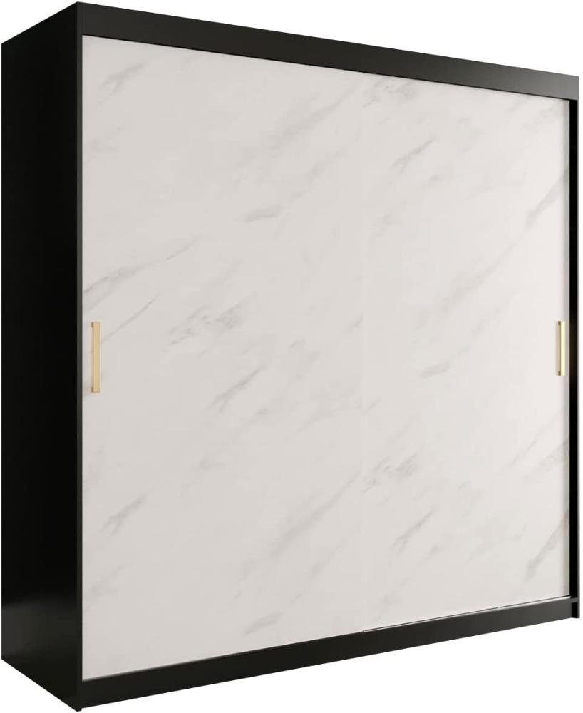 Kleiderschrank Kamoga T 200 (Schwarz / Marmor Weiß + Gold, mit Schubladen) Bild 1