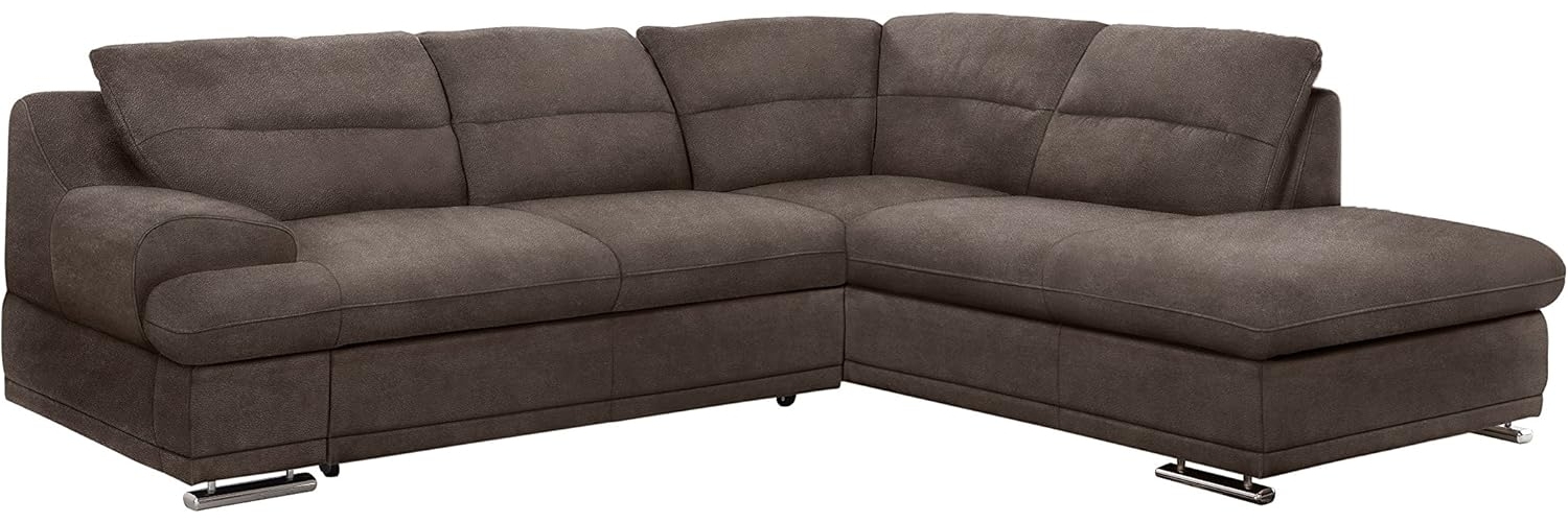 Mivano Ecksofa Coast / Große Sofagarnitur in L-Form mit Ottomane rechts / 264 x 88 x 217 / Strukturstoff: Dunkelbraun Bild 1