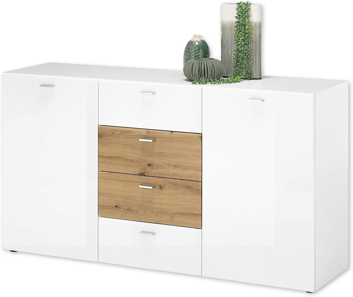 Sideboard SARI Kommode weiß hochglanz und Artisan Eiche Bild 1