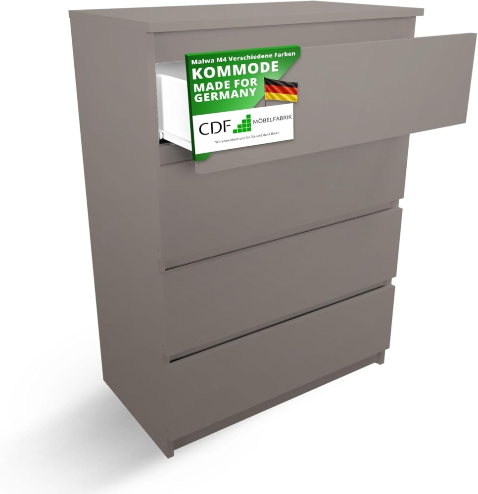 CDF Kommode Malwa M4 | Farbe: Lehm (grau) | Schrank für Dokumente, Kleinigkeiten | Ideal für Wohnzimmer, Schlafzimmer, Kinderzimmer, Jugendzimmer | 4 geräumige Schubladen Bild 1