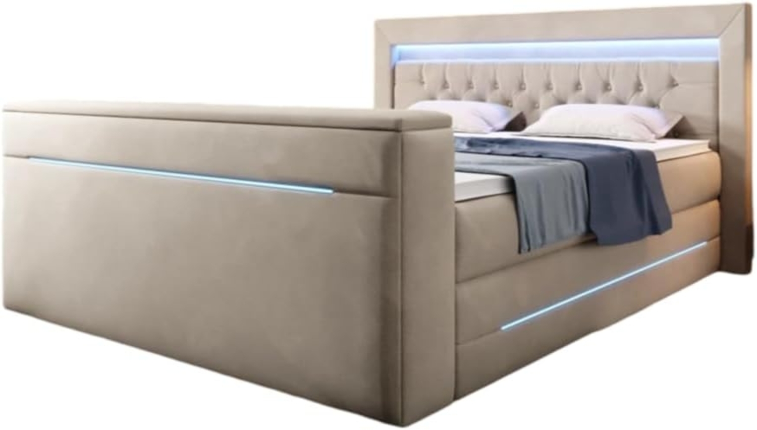 Boxspringbett Neptun mit TV Lift und RGB 140x200 Beige H4 (100kg+) Bild 1