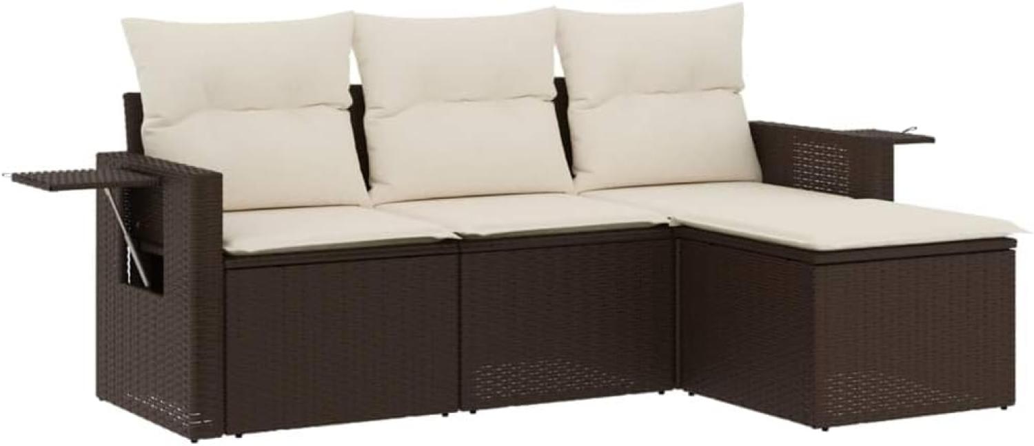 vidaXL 4-tlg. Garten-Sofagarnitur mit Kissen Braun Poly Rattan 3252410 Bild 1