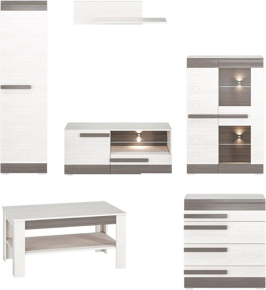 Wohnzimmer-Set "Blanco" Wohnwand 6-teilig Pinie weiß grau MDF Bild 1