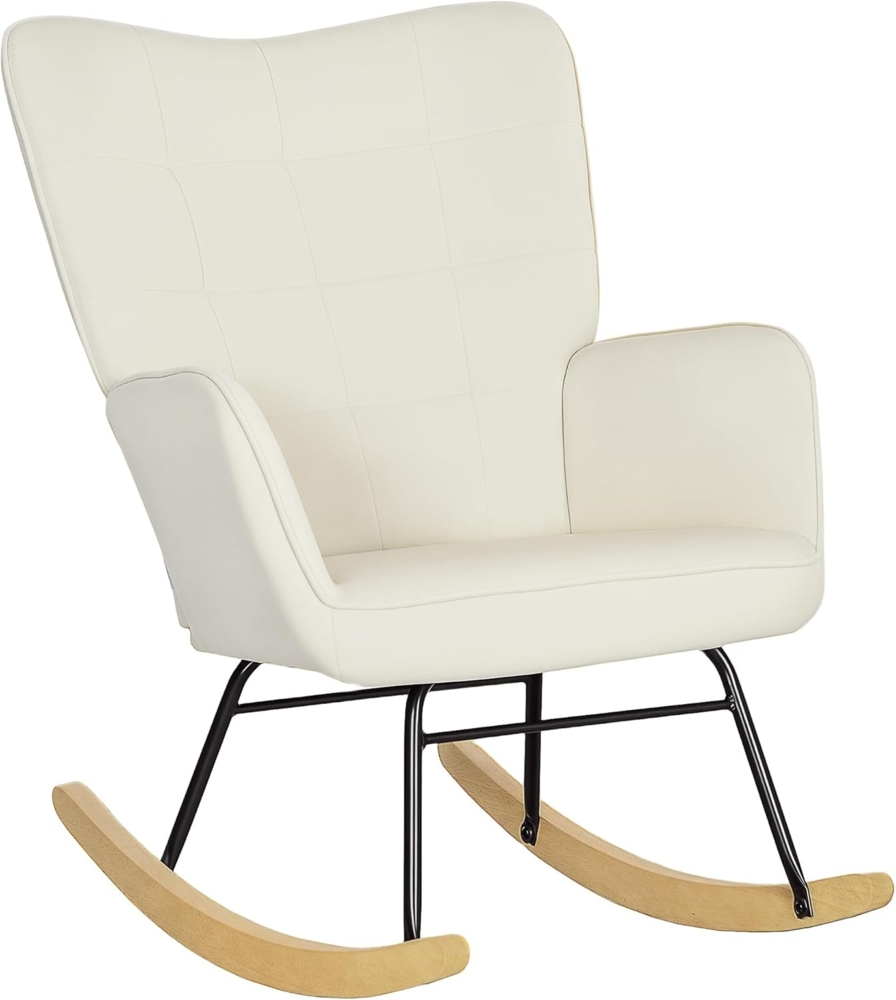 HOMCOM Schaukelstuhl, Schaukelsessel mit Samtoptik, Armlehne, Sessel mit Holzkufen, Relaxsessel für Wohnzimmer, Schlafzimmer, Beige Bild 1