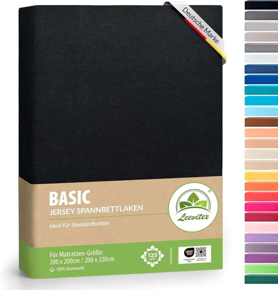 leevitex® Boxspringbett & Wasserbett Spannbettlaken | 100% Baumwolle | Markenqualität | Ökotex | 200x220 cm + 40 Steg - Schwarz Bild 1