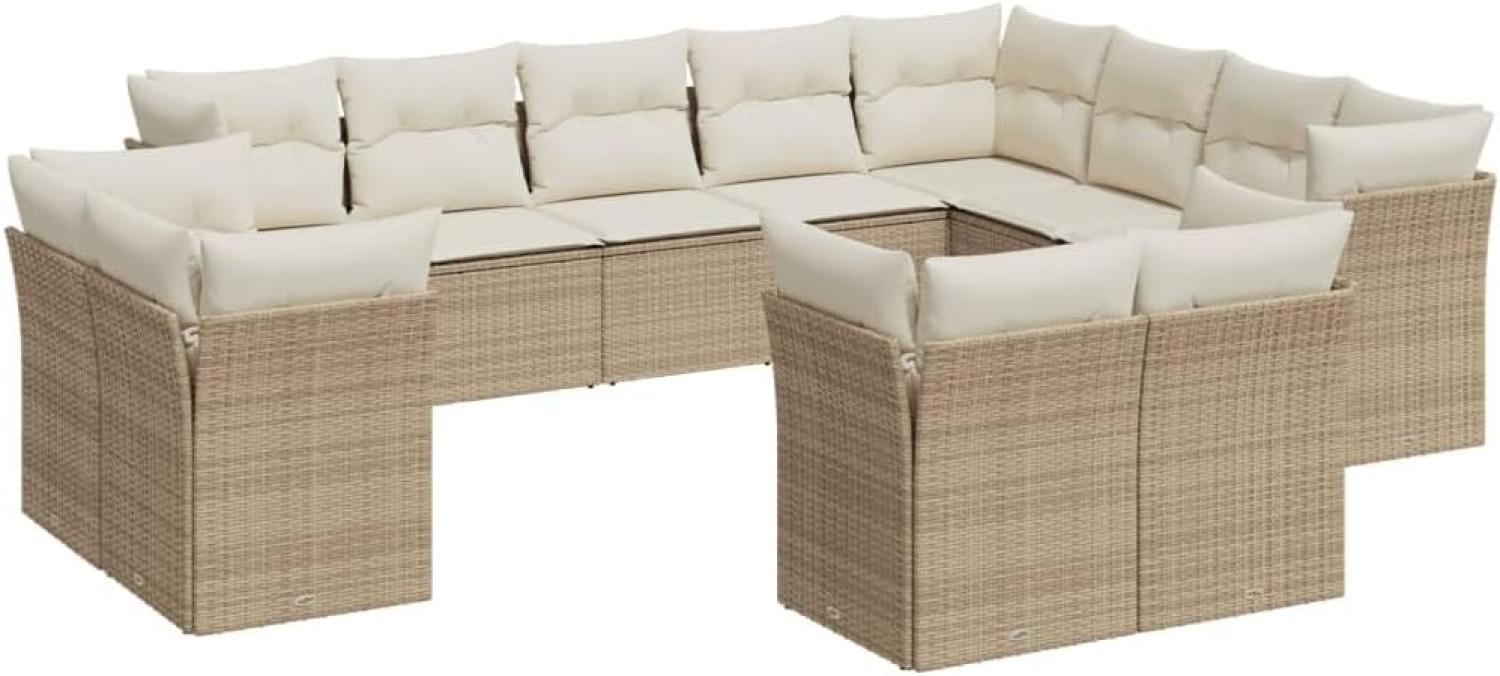 vidaXL 12-tlg. Garten-Sofagarnitur mit Kissen Beige Poly Rattan 3250367 Bild 1