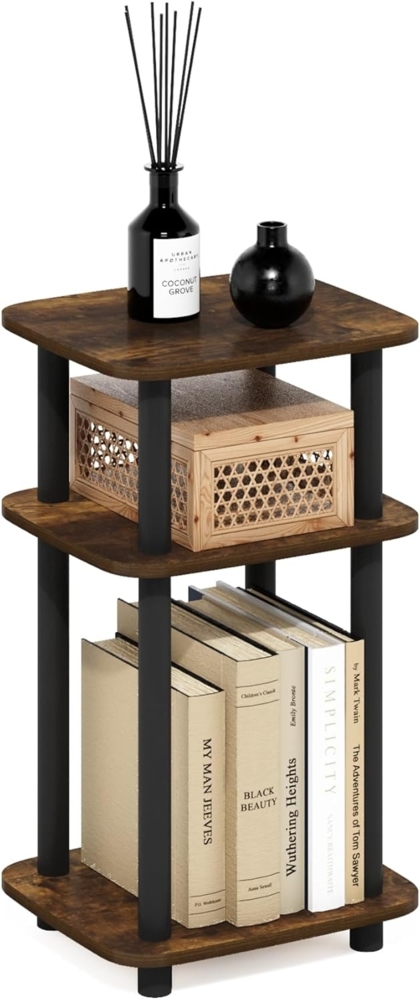 Furinno Just 3-stöckiger Turn-N-Tube Kurviger Beistelltisch, Beistelltisch, 1-Pack, Bernstein Kiefer/Schwarz Bild 1