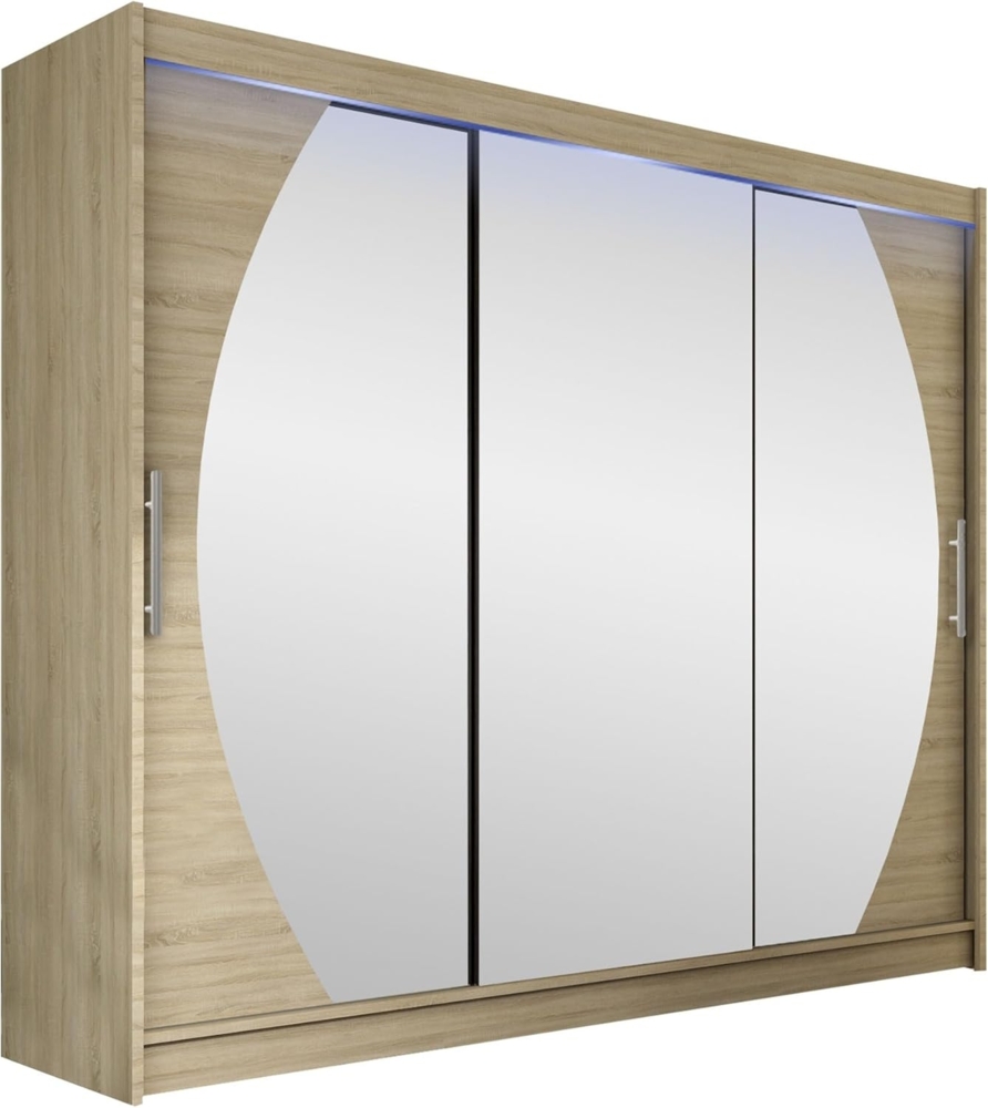 Kleiderschrank Aston V, mit RGB LED Beleuchtung, Farbe: Sonoma Eiche / Spiegel Bild 1