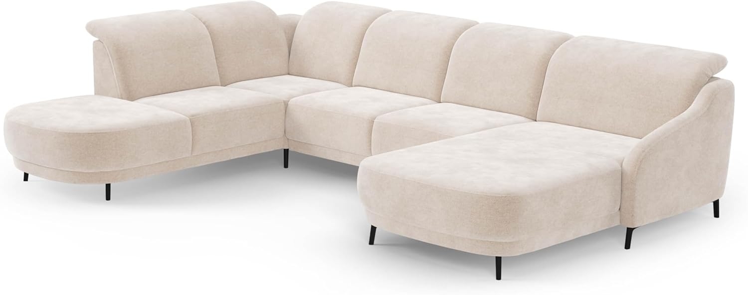 CAVADORE Wohnlandschaft Blue/Sofalandschaft mit Longchair im modernen Design, inklusiv Kopfteilverstellung, Vorziehsitz motorisch und mattschwarzen Metallfüßen / 356 x 93 x 249 / Mikrofaser, Beige Bild 1