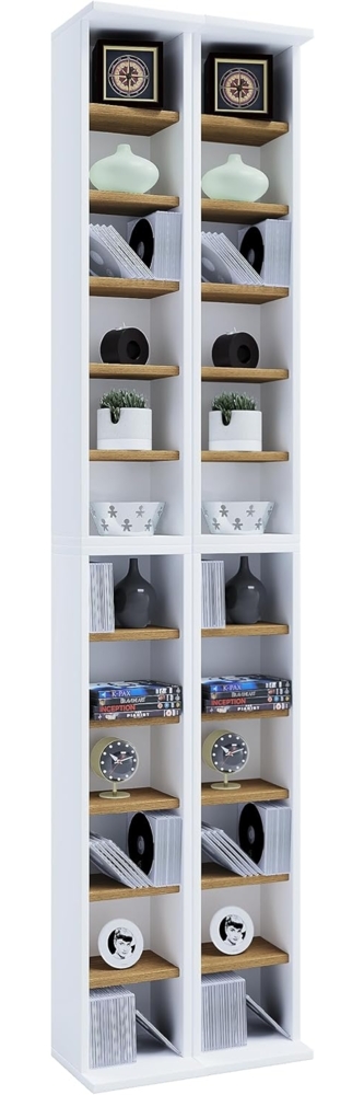 VCM CD / DVD Media Regal Almera 919577 Weiß / Honig-Eiche H. 183 x B. 42 x T. 20 cm Bild 1