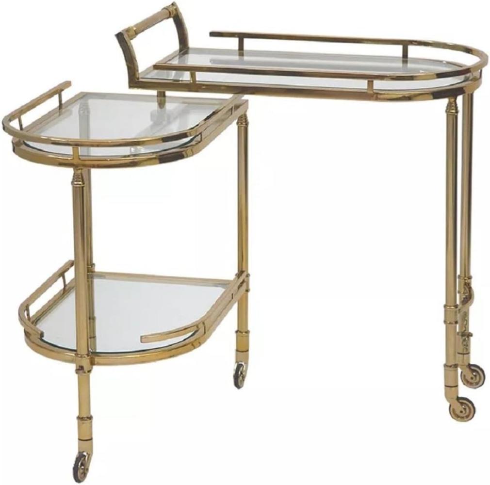 Casa Padrino Servierwagen Gold 75 x 40 x H. 75 cm - Ovaler Metall Trolley mit Glasplatten - Hotel Restaurant Gastronomie Trolley - Hotel & Restaurant Accessoires Bild 1