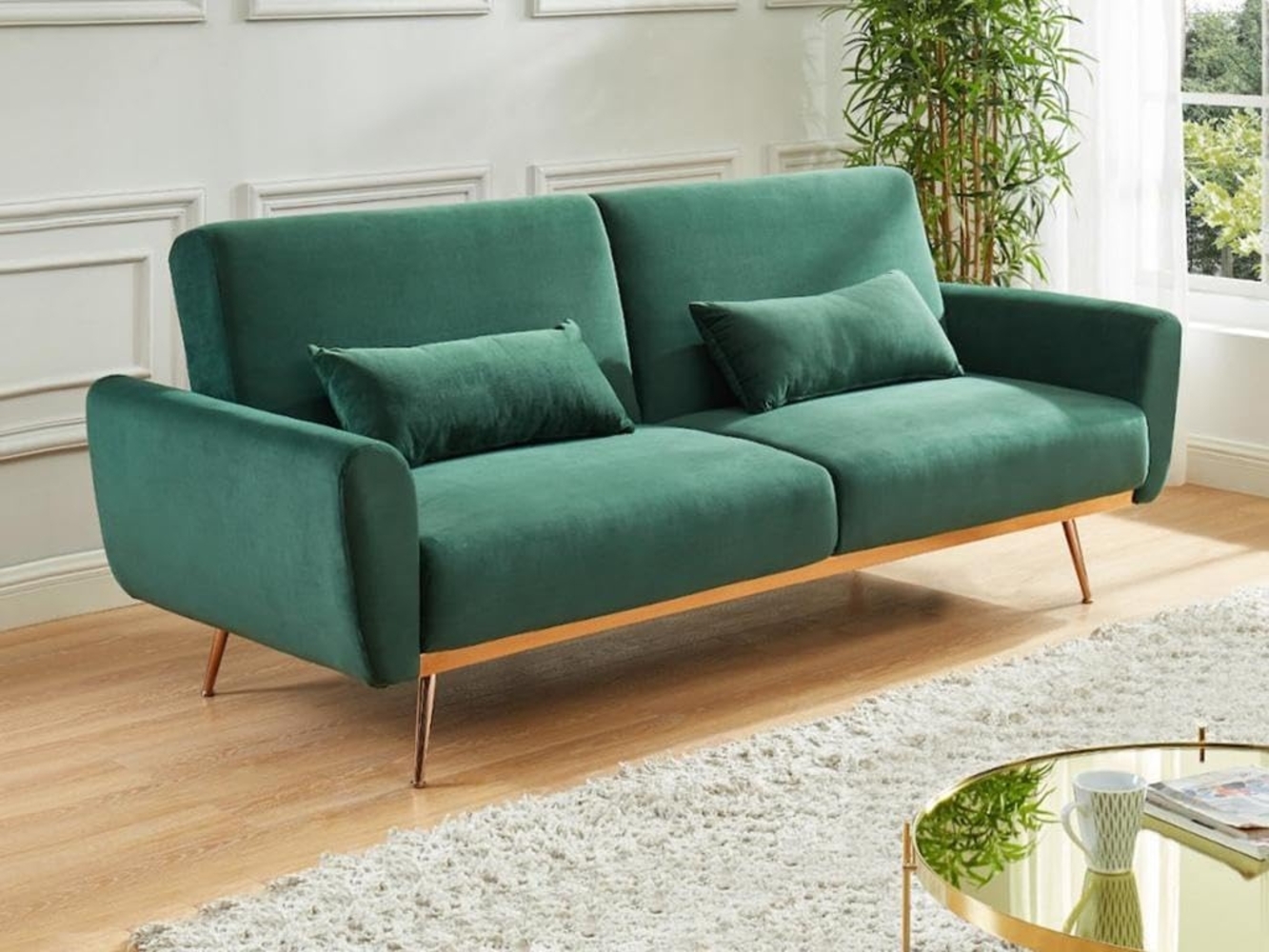 Vente-unique - Schlafsofa Klappsofa 3-Sitzer - Samt - Tannengrün - LAUNEI Bild 1