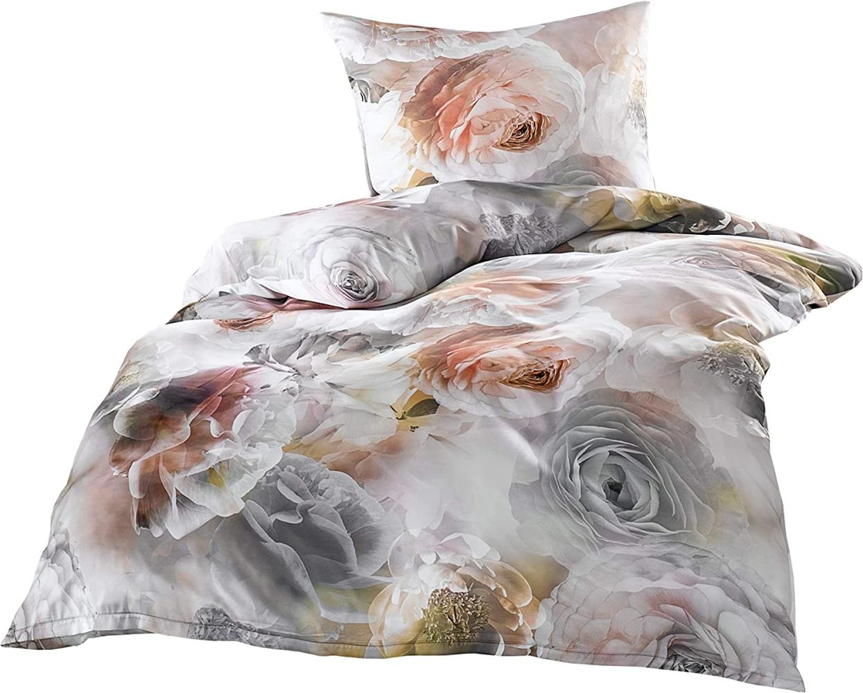 Mako Satin Rosen Bettwäsche grau rosé 155x220 + 80x80 Bild 1