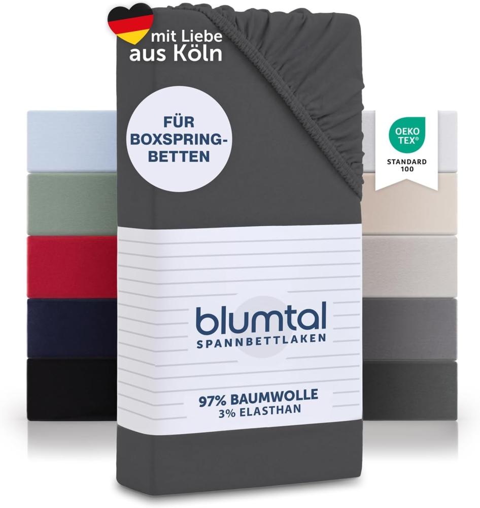 Blumtal Luxus Spannbettlaken 180x200cm Boxspringbett 2er Set bis 40cm Höhe - Oeko-Tex Zertifizierte Baumwoll Bettlaken 180x200 Boxspringbett - Spannbettlaken 180x200cm Baumwolle - Anthrazite Bild 1