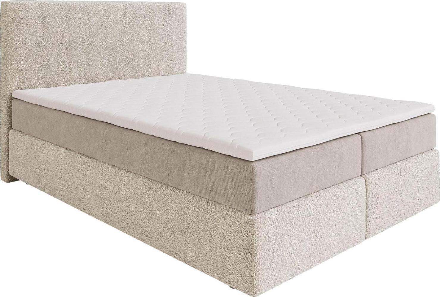 Boxspringbett Dream-Well 140x200 cm Bouclé Creme-Weiß mit Taschenfederkernmatratze und Topper Visco Bild 1