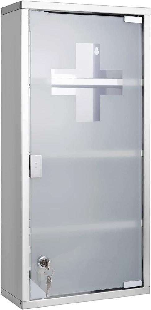 Theo&Cleo Medizinschrank Abschließbar Hängend, Erste Hilfe Schrank, Arzneischrank aus Edelstahl, Wand-Medizinbox XXL 57 x 27 x 12 cm (Silber - 4 Schichten) Bild 1