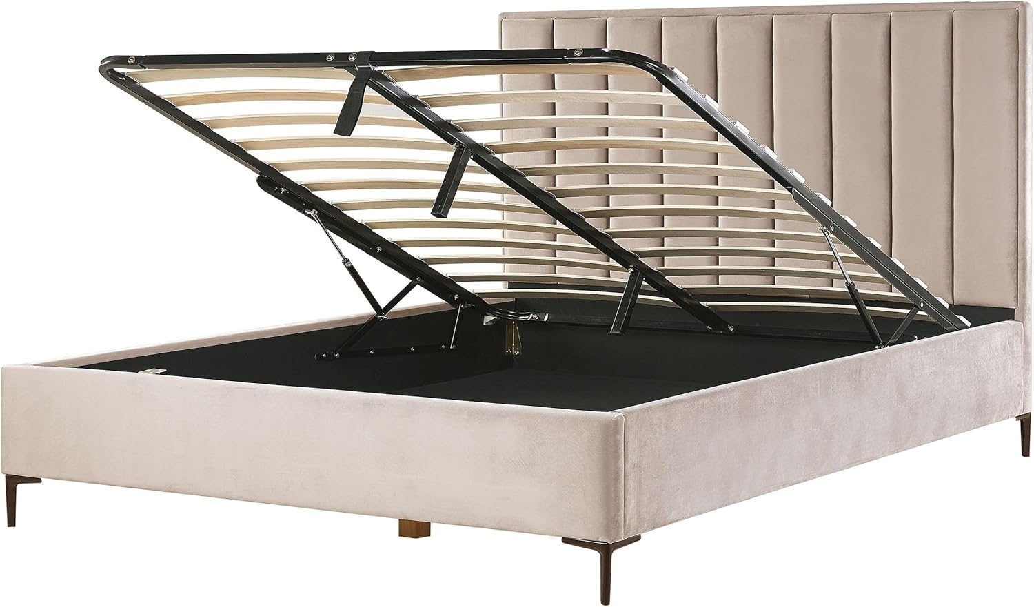 Bett mit Stauraum SEZANNE 180 x 200 cm Samtstoff Taupe Bild 1