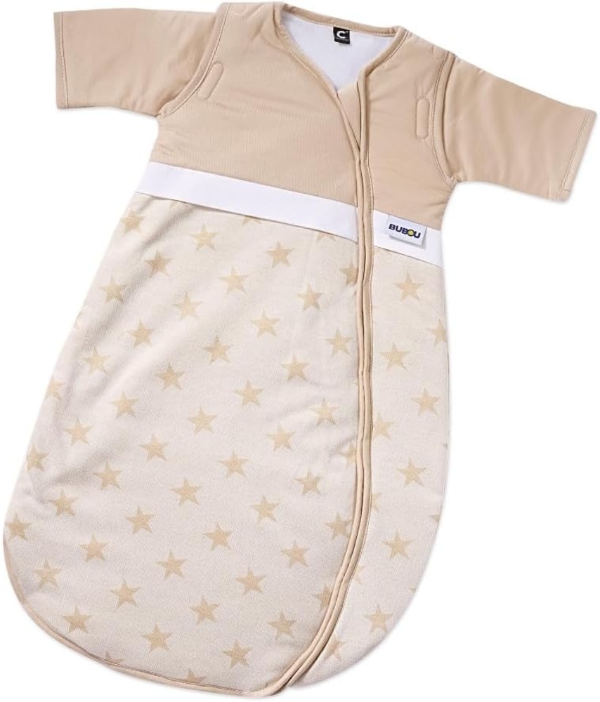 Gesslein 770199 Bubou Babyschlafsack mit abnehmbaren Ärmeln: Temperaturregulierender Ganzjahreschlafsack für Neugeborene, Baby Größe 50/60 cm, Sterne beige/creme Bild 1