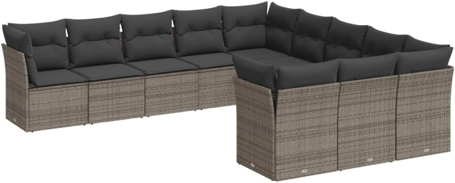 vidaXL 11-tlg. Garten-Sofagarnitur mit Kissen Grau Poly Rattan 3218410 Bild 1