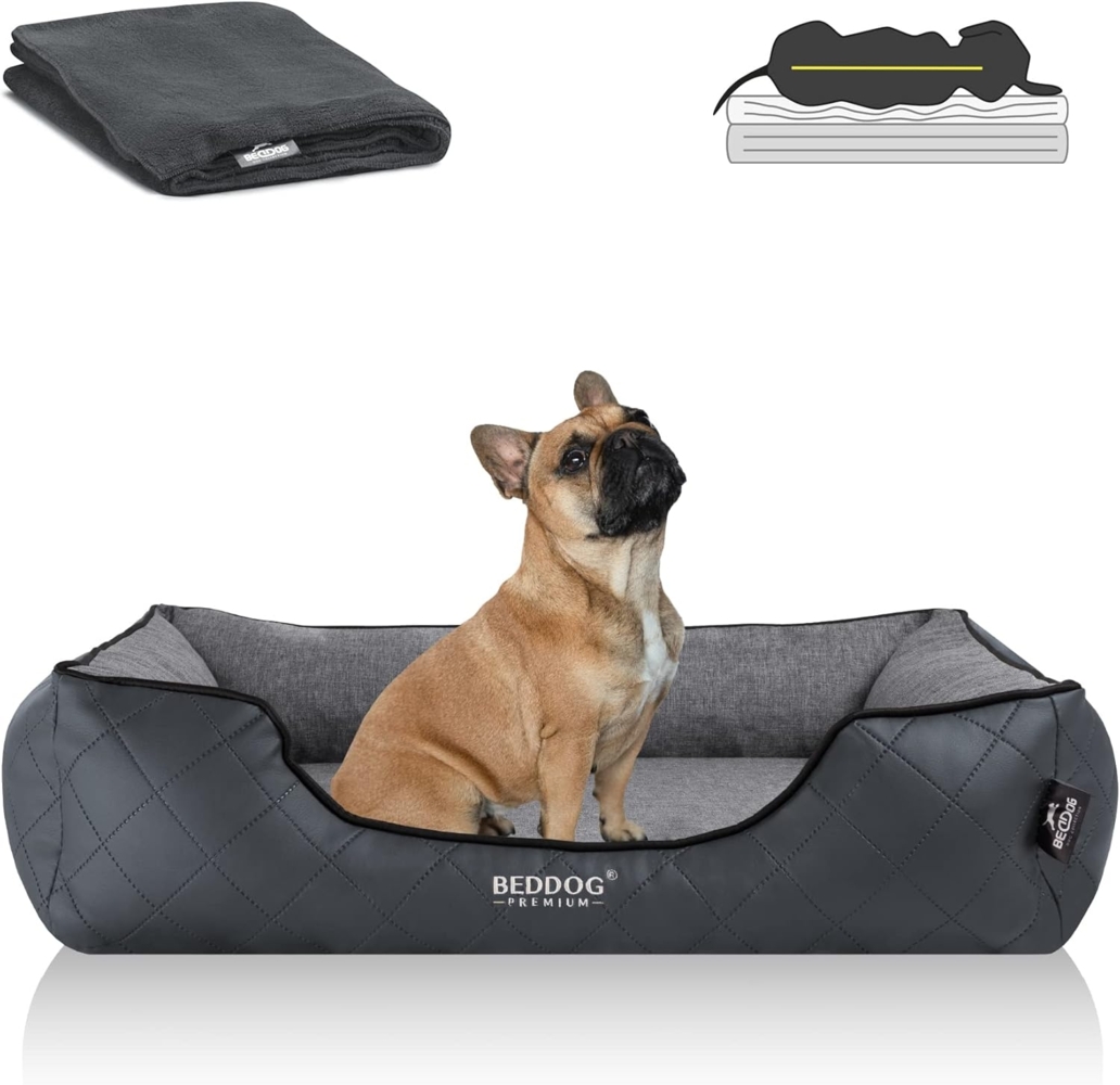 BedDog PREMIUM Orthopädisches Hundebett WUFFI, Memory Foam, mit abnehmbaren Bezug ROCK-FLOW (grau/grau), L Bild 1