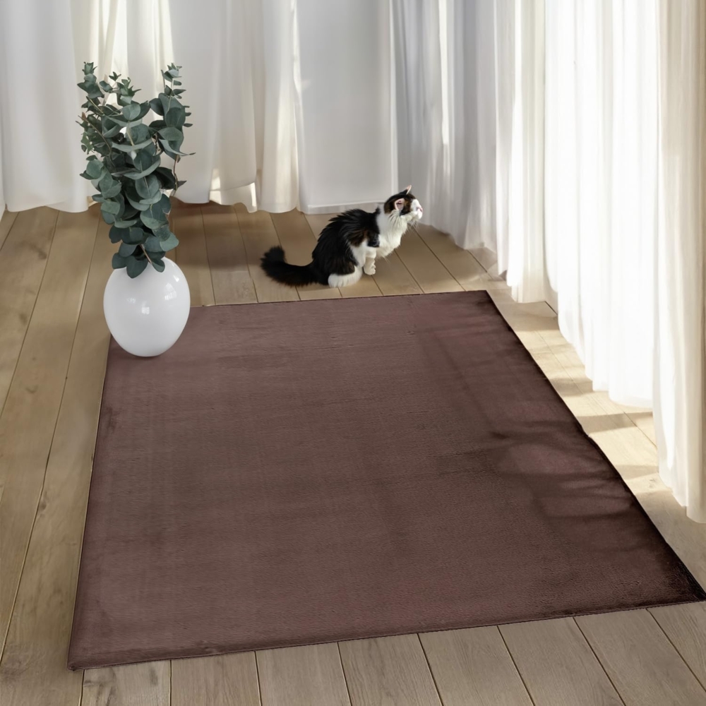 Teppich Wohnzimmer Hochflor - 200x290cm - Braun - Super Soft Kuschelweich Flauschig Modern Einfarbig Modern Weicher Schlafzimmerteppich Bild 1