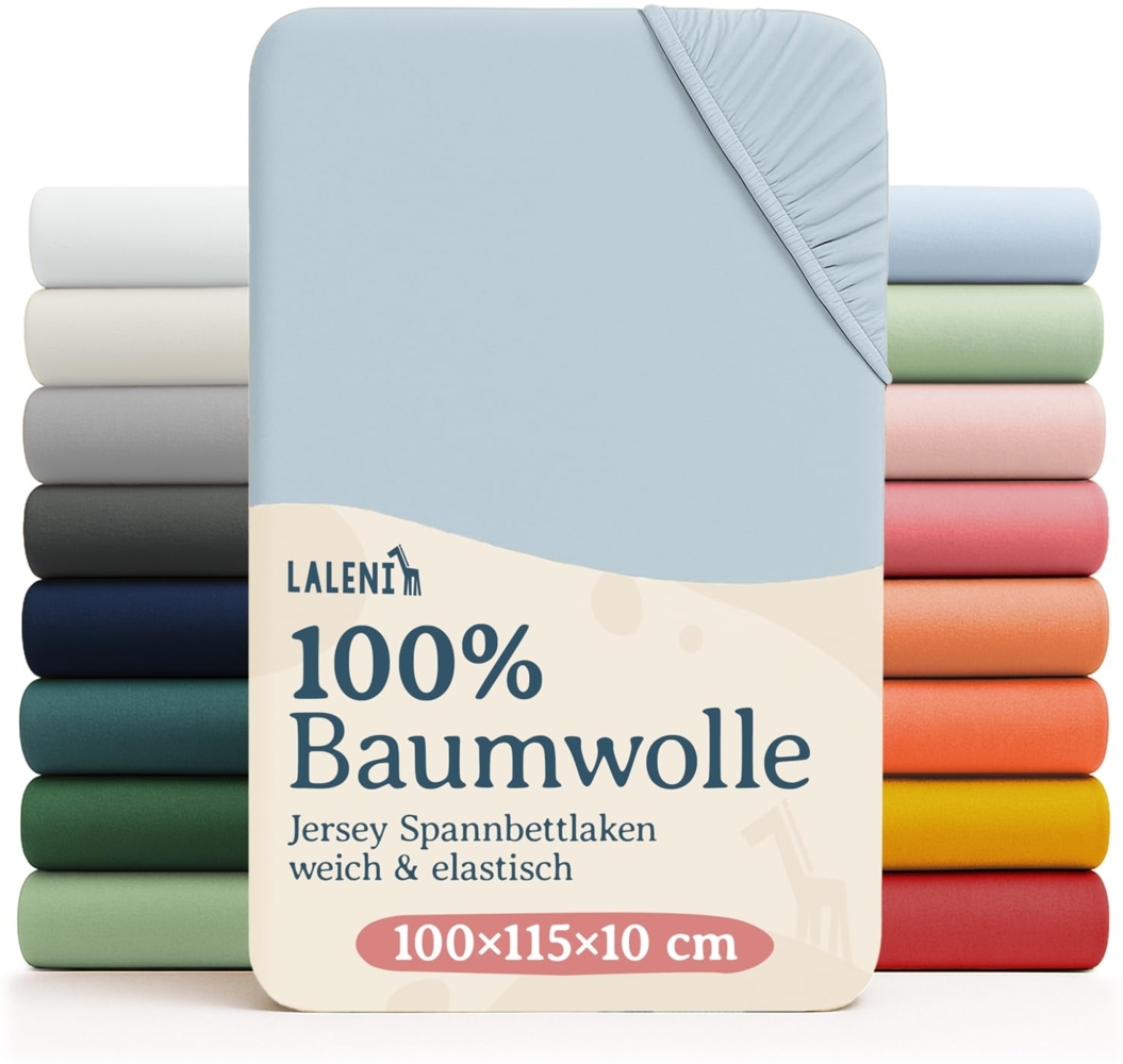 Laleni 2er-Set Jersey Spannbettlaken Laufgitter 6-eckig 100x115 cm - Oeko-Tex Zertifiziert, 100% Baumwolle, atmungsaktives Spannbetttuch für Baby, 135 g/m², Hellblau Bild 1