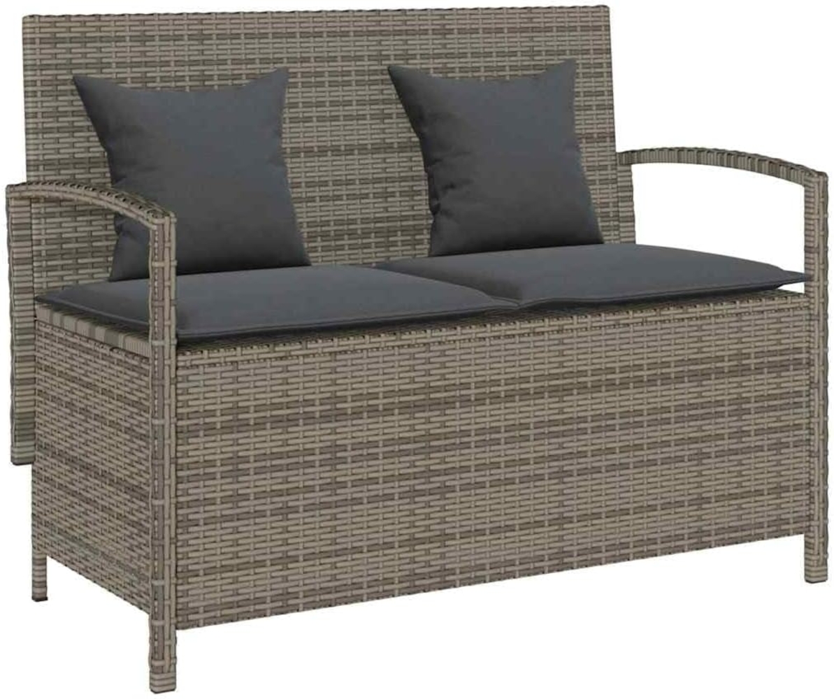 vidaXL Gartenbank Gartenbank mit Stauraum und Kissen Grau Poly Rattan (1-St) Bild 1