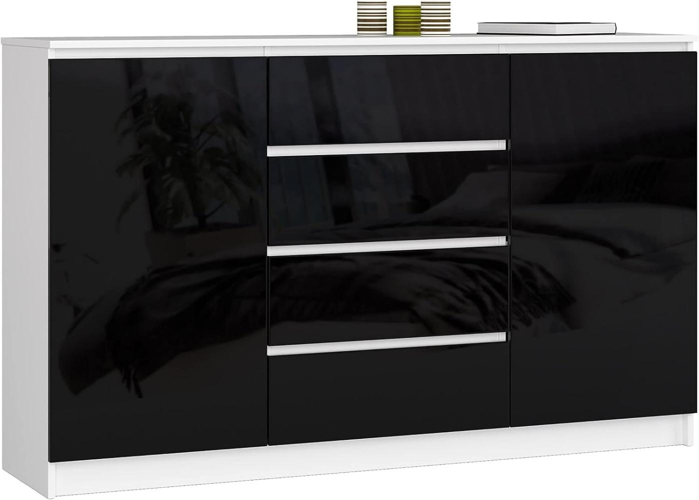 AKORD Kommode K 160 cm | 4 Schubladen und 2 Türen | für Wohnzimmer Schlafzimmer Schrank Wohnzimmer | Modernes Funktionelles Design | 16mm laminierte Platte | Farbe Schwarz Glanz Bild 1