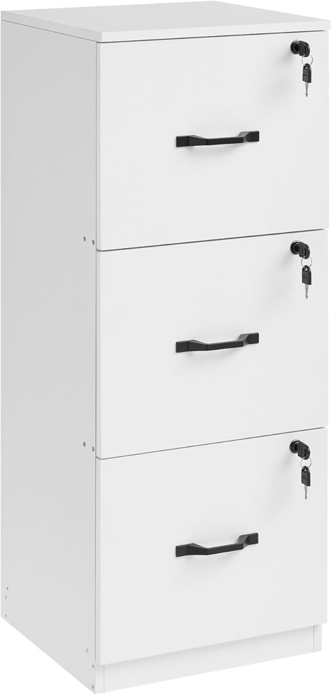 VASAGLE Aktenschrank mit 3 abschließbaren Schubladen, verstellbare Hängestange, Holzspanplatte wolkenweiß, 41 x 40 x 103 cm Bild 1