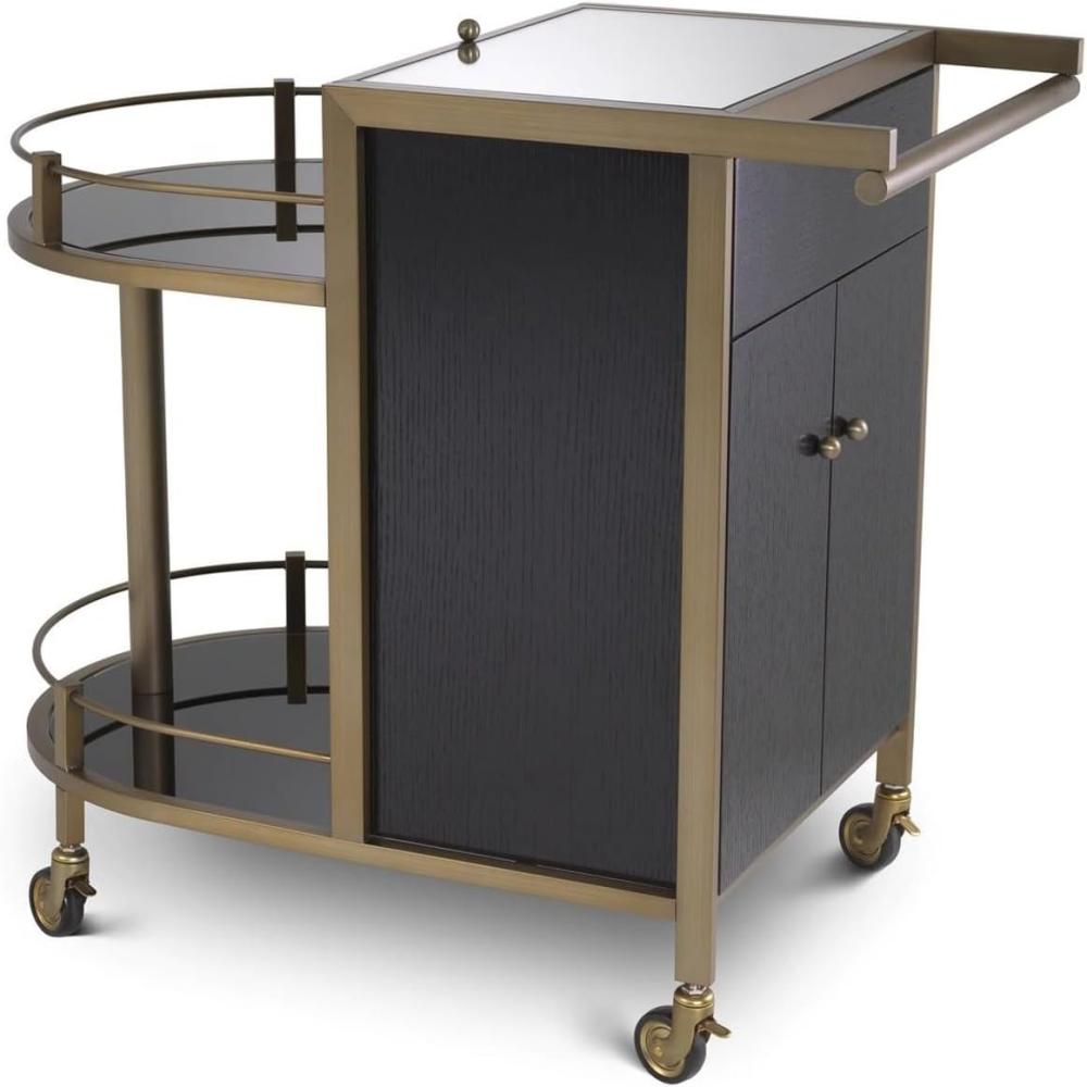 Casa Padrino Luxus Servierwagen Schwarz / Messing 88x50 x H. 78 cm - Hotel Restaurant Gastronomie Trolley - Luxus Hotel Restaurant Gastronomie Accessoires - Luxus Möbel Bild 1