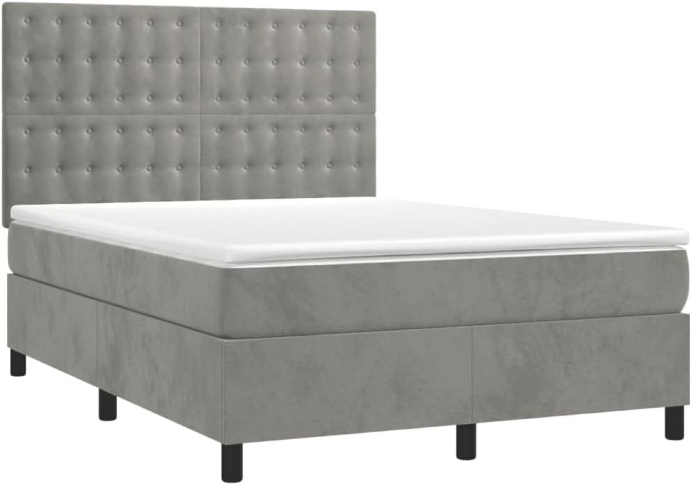 vidaXL Boxspringbett mit Matratze Hellgrau 140x190 cm Samt 3143259 Bild 1