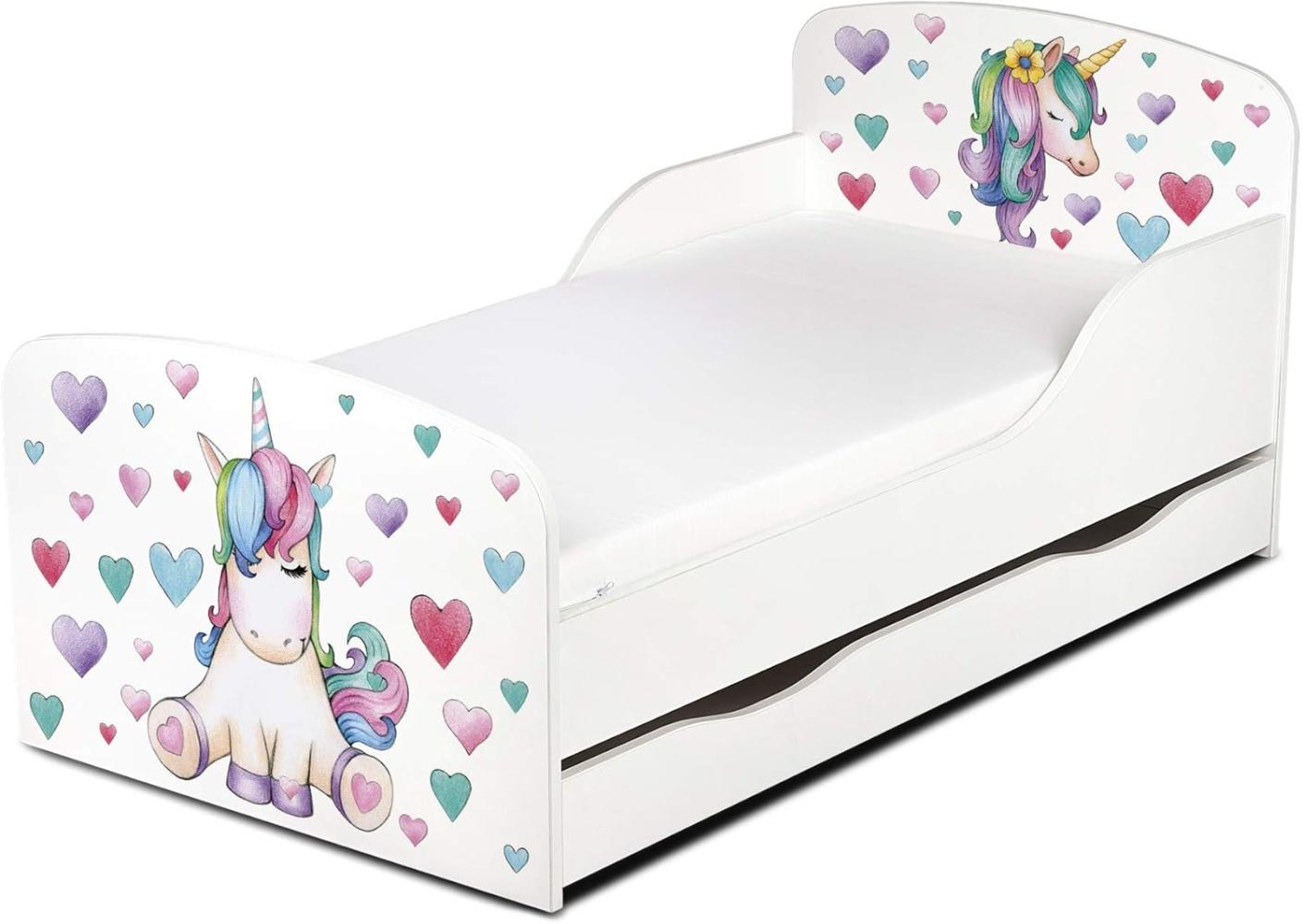 Leomark Kinderbett 70x140 cm, Einhorn, mit Matratze, Schublade und Lattenrost Bild 1