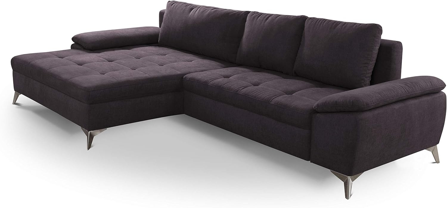 CAVADORE Schlafsofa Lina Ecksofa mit Schlaffunktion, Bettkasten, XL-Longchair und Steppung im Sitz / 290 x 85 x 163 / Flachgewebe: Dunkelgrau Bild 1