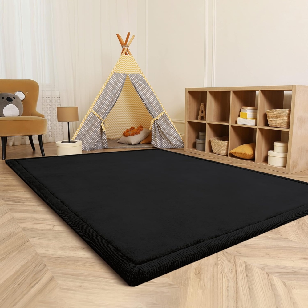 Paco Home Teppich Kinderzimmer Kinderteppich Baby Spielteppich Krabbeldecke Krabbelmatte Weich rutschfest Jungen Mädchen Deko, Grösse:200 cm Rund, Farbe:Schwarz Bild 1