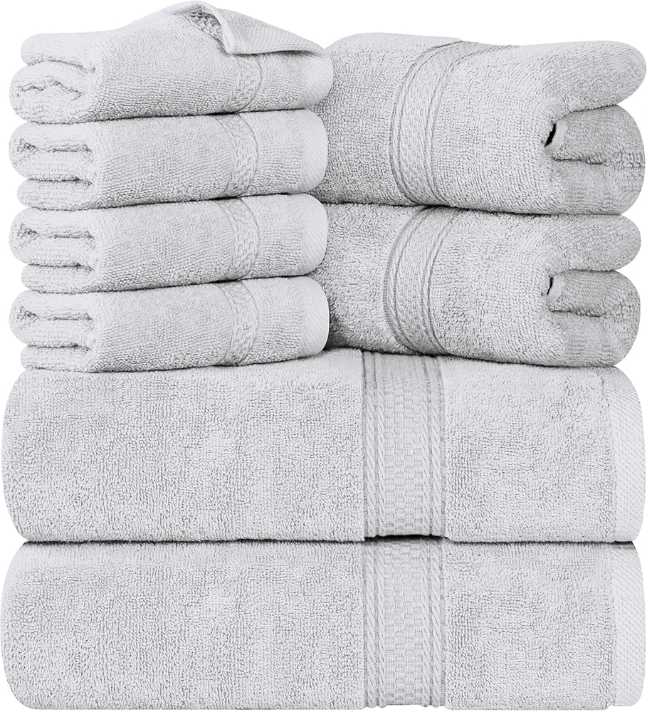 Utopia Towels 8-teiliges Premium-Handtuch-Set, 2 Badetücher, 2 Handtücher und 4 Waschlappen, 600 g/m², 100% ringgesponnene Baumwolle, Fitnessstudio, Hotel und Spa (Silber) Bild 1