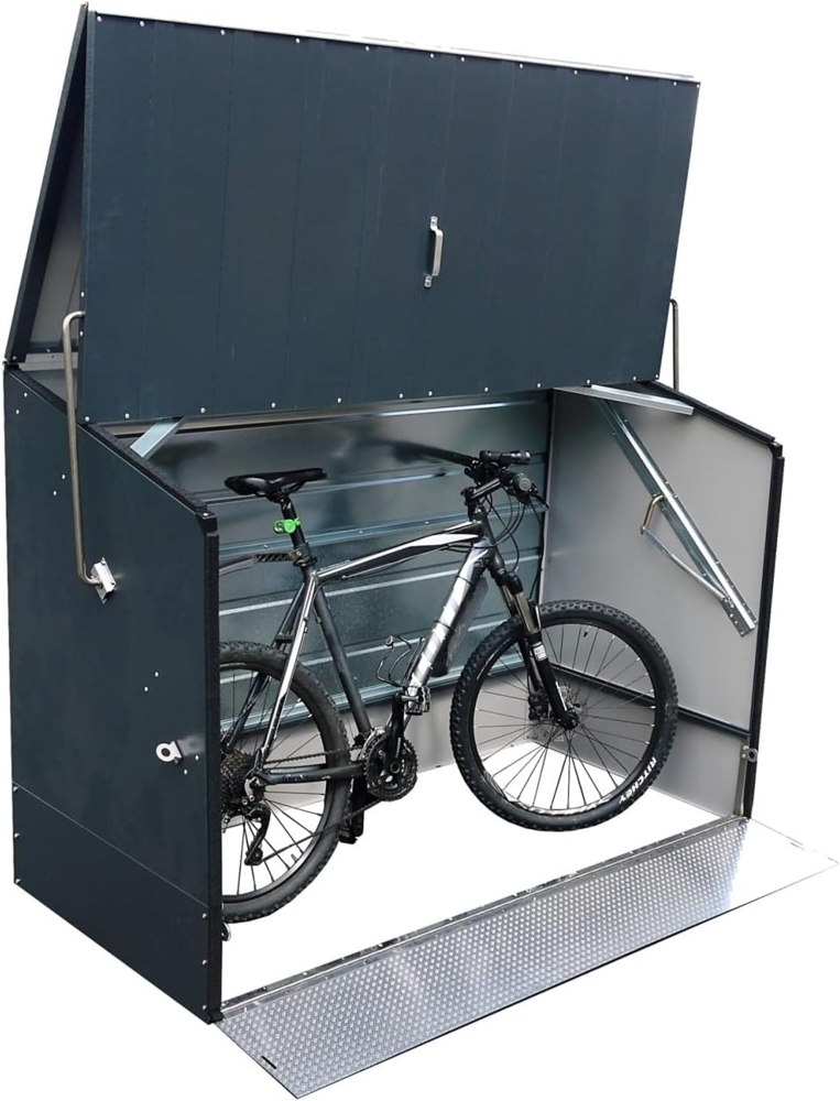 tepro Trimetals Metallgerätehaus Fahrradbox mit klappbarer Einfahrtsrampe für bis zu 3 Fahrrädern, anthrazit Bild 1