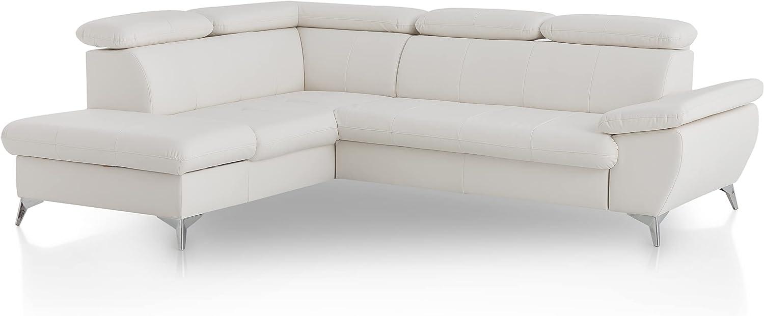 Mivano Eckcouch Gisele / Ecksofa mit Schlaffunktion, Stauraum, Armteilfunktion und Kopfteilverstellung / 256 x 83 x 209 / Kunstleder, Weiß Bild 1