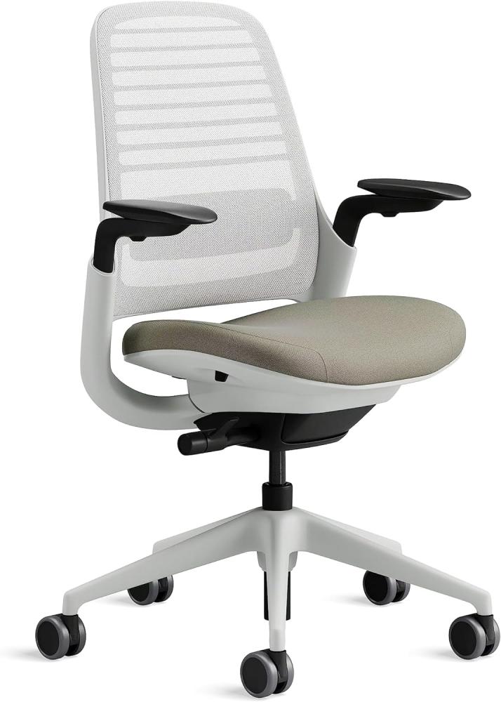 Steelcase Series 1 Bürostuhl mit Netzrücken in Möwengrau und Sitzbezug in Trüffel Bild 1