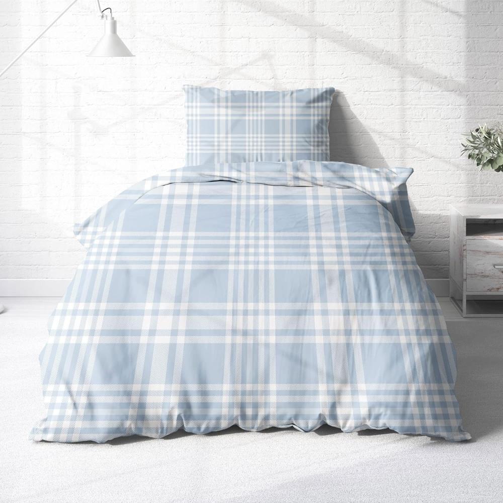 Träumschön Bettwäsche Biber 135x200 cm oder 155x220 cm, beige, grau oder blau kariert, Biber, 2 teilig, mit Reißverschluss, 100% Baumwolle, kuschelig warm im Winter Bild 1
