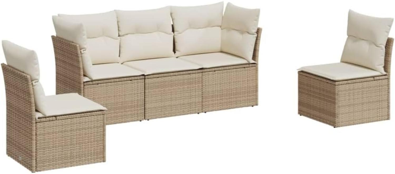 vidaXL 5-tlg. Garten-Sofagarnitur mit Kissen Beige Poly Rattan 3249187 Bild 1