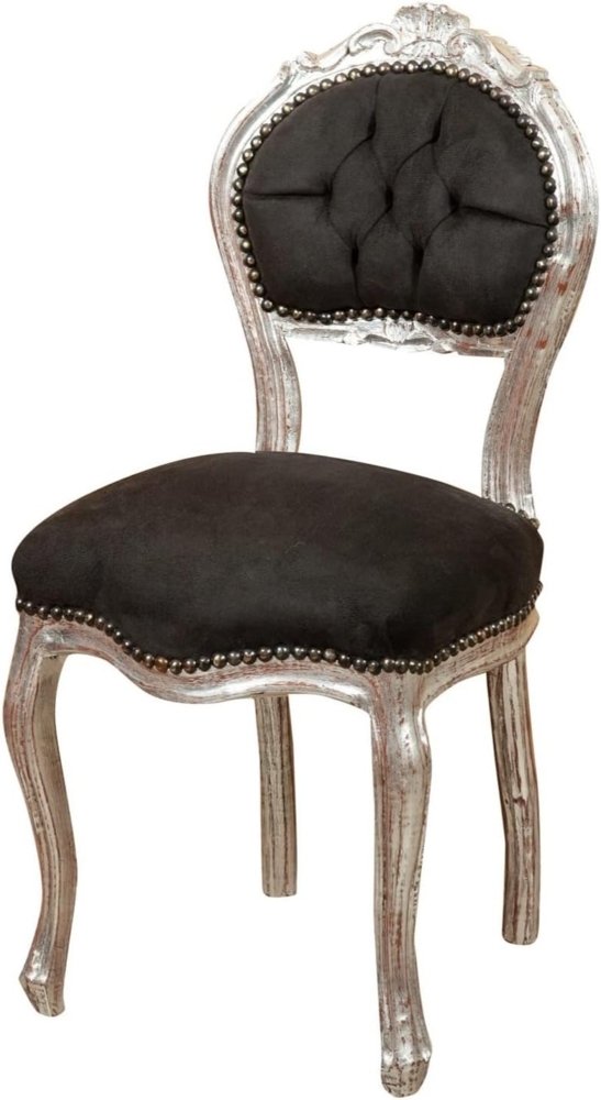 Biscottini Antica 92 x 42 x 42 cm/Louis XVI Stühle in Silber/Gepolsterter Stuhl im französischen Stil/Sessel Schlafzimmer Stoff schwarz, mittel Bild 1